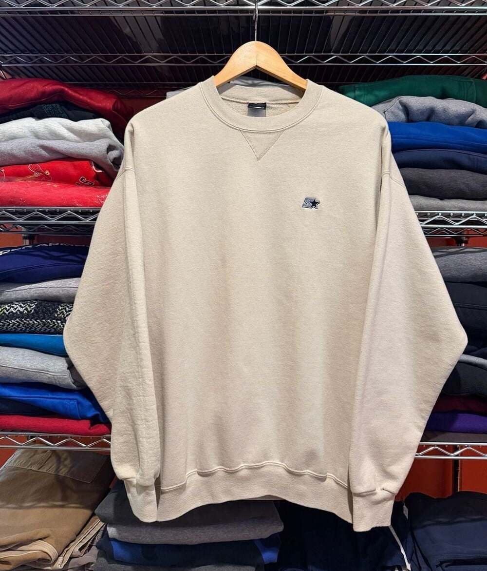 Vintage Starter Embroidered Logo Crewneck Sweatshirt Beige Men’s XL